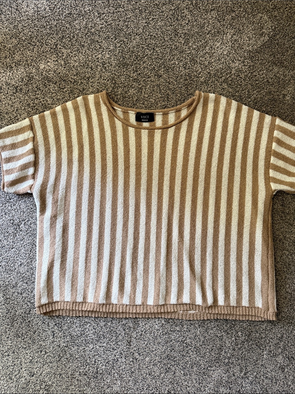VICI Beige & Cream Striped Knit Top